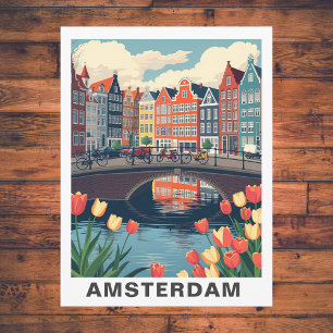 Carte Postale Amsterdam rétro Pays-Bas Voyage Bicyclette
