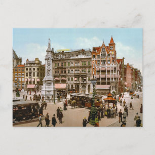 Carte Postale Amsterdam vintage, Tramways dans le Dom Plat