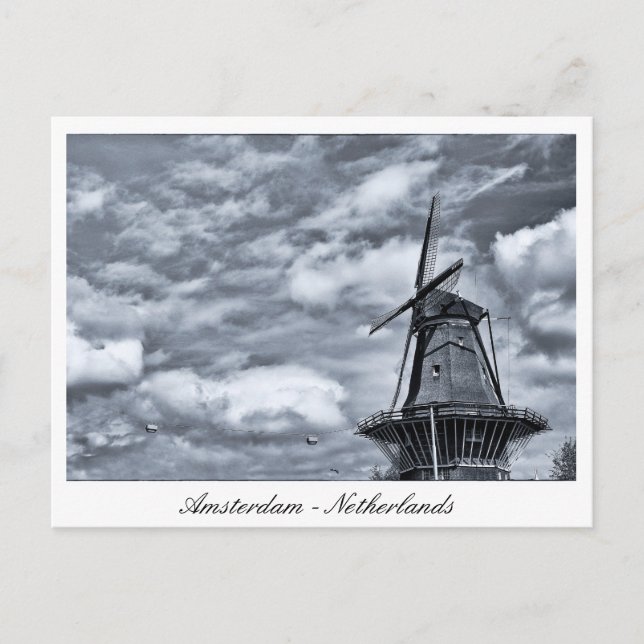 Carte Postale Amsterdam, Windmill, Ciel nuageux - Pays-Bas (Devant)