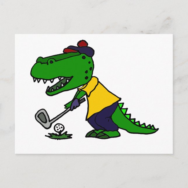 Carte Postale Amusant Alligator Jouer Golf (Devant)