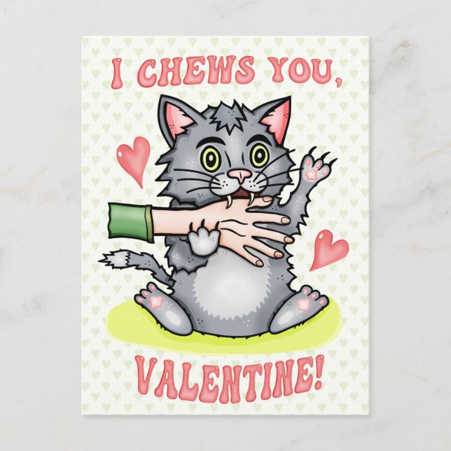 Carte Postale Amusant chat mâcher main je vous mâche Saint Valen (Devant)