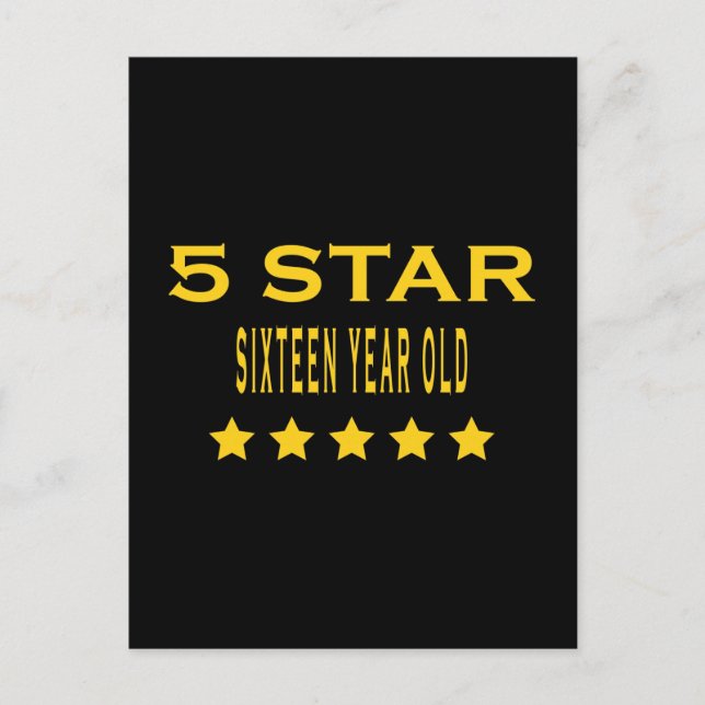 Carte Postale Amusant Cool 16e anniversaire : Cinq étoiles Seize (Devant)