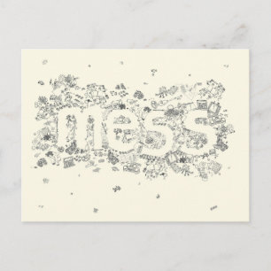 Carte Postale Amusant Créatif Famille Mess Texte Ligne de dessin