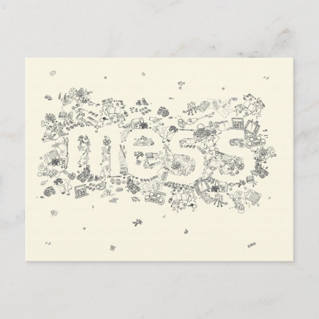 Carte Postale Amusant Créatif Famille Mess Texte Ligne dessin (Devant)