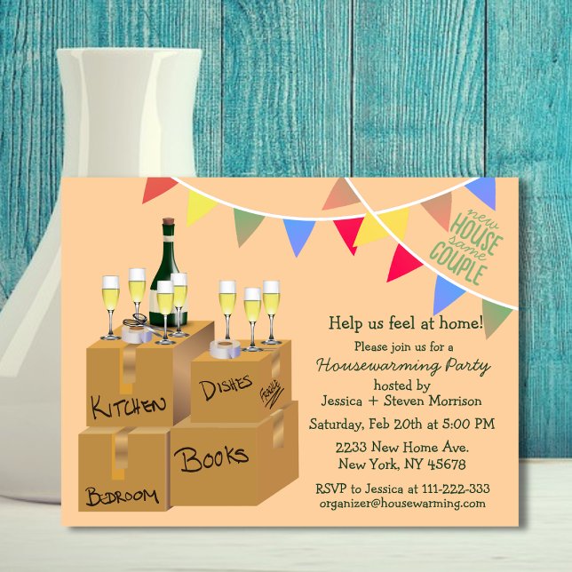 Carte Postale Amusant intérieur lumineux design de l'invitation (Budget friendly housewarming party invitation)