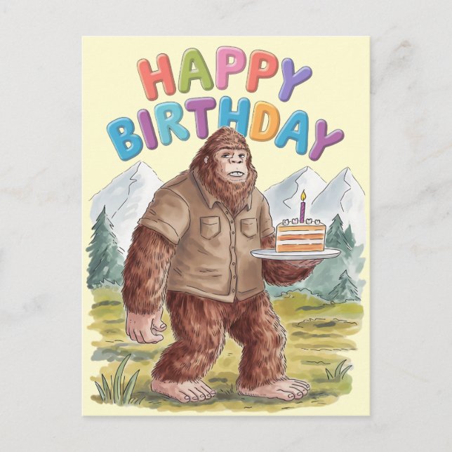 Carte Postale Amusant Joyeux Anniversaire BigFoot Sasquatch (Devant)