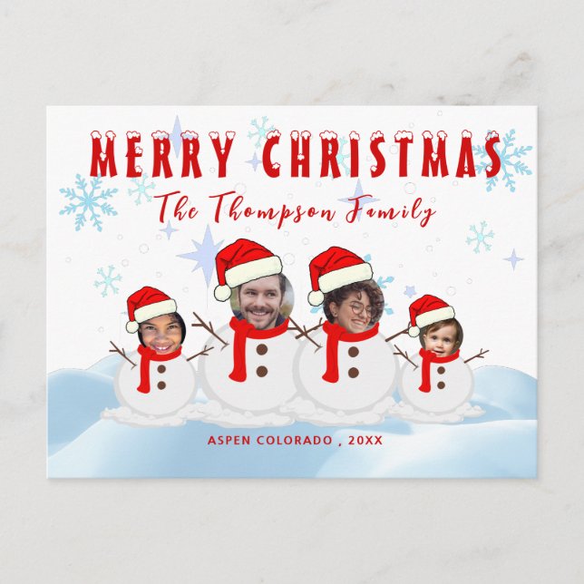 Carte Postale Amusant Photo Famille Snowman (Devant)