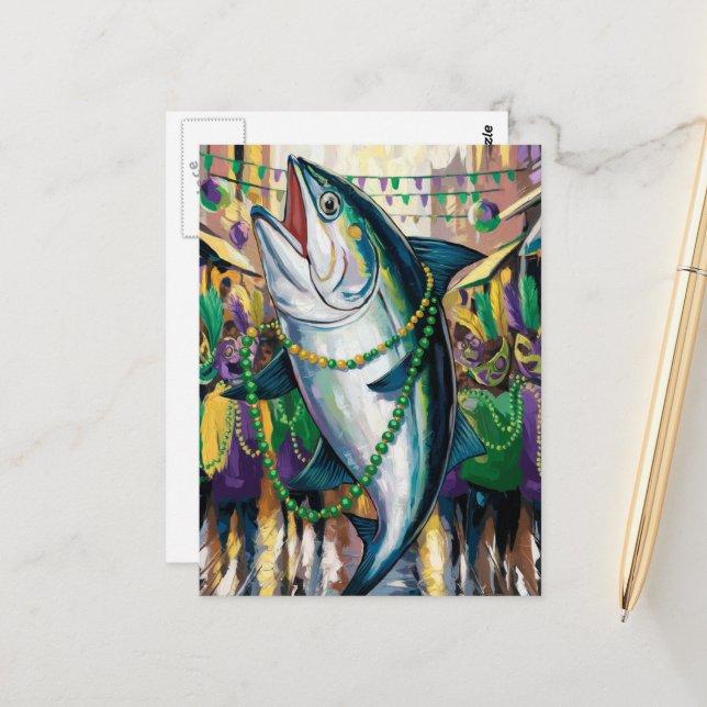 Carte Postale Amusant Poisson Mardi Gras (Devant/Arrière en situation)
