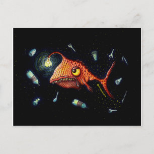 Carte Postale Amusant poisson-pêcheur en colère avec pollution p