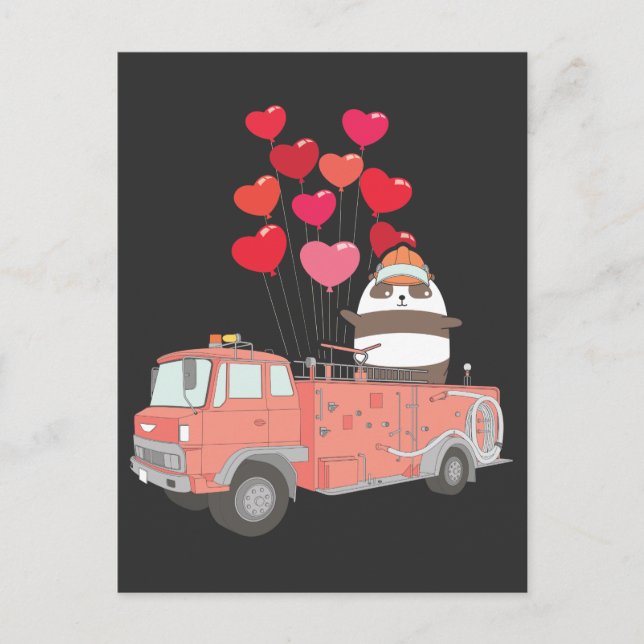 Carte Postale Amusant Pompier Panda Firetruck Cute Animal (Devant)