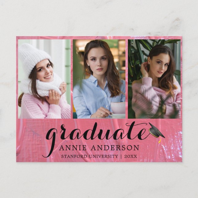 Carte Postale Amusant rose humide Peinture 3 Photo Graduation In (Devant)