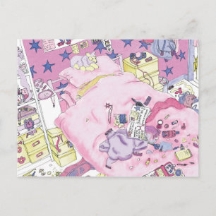 Carte Postale Amusante Adolescente Filles Messy Chambre Mignonne