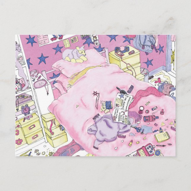 Carte Postale Amusante Adolescente Filles Messy Chambre Mignonne (Devant)