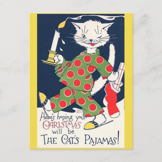 Carte postale amusante du chat de Noël du pyjama (Devant)