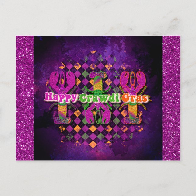 Carte Postale Amusante Mardi Gras Crawfish Purple (Devant)