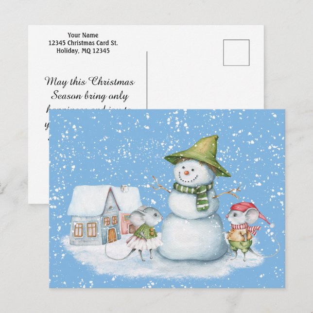 Carte Postale Amusants Joyeux Noël Snowman Holiday (Devant / Derrière)