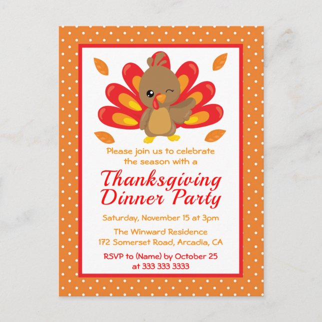 Carte Postale Amusants Turquie Thanksgiving Dîner de fête Invita (Devant)