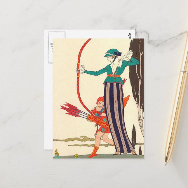 Carte Postale Amusement de Red Bow par George Barbier (Devant/Arrière en situation)