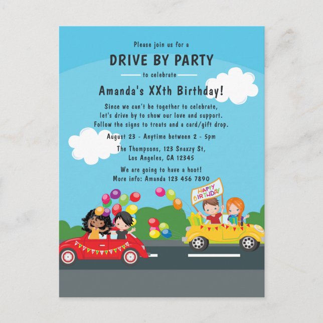 Carte Postale Amusement Drive By Birday Parade Party (Devant)