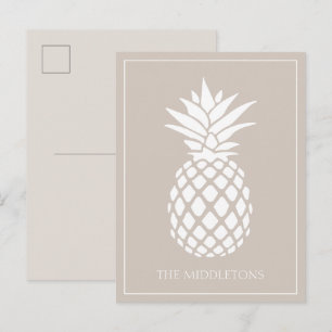 Carte Postale Ananas blanc chic sur fond beige