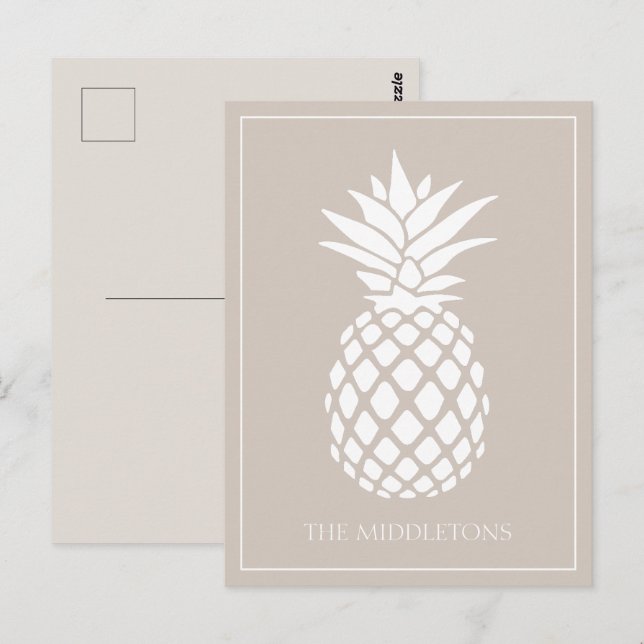Carte Postale Ananas blanc préppy sur beige (Devant / Derrière)