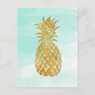 Carte Postale ananas doré sur l'aquarelle menthe