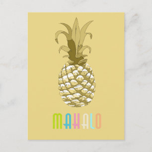 Carte Postale Ananas Gold Mahalo ID239