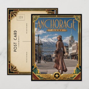 Carte Postale Anchorage Alaska Art Déco vintage de l'âge d'or