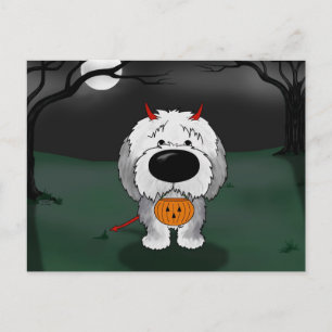 Carte Postale Ancien chien de berger anglais Halloween