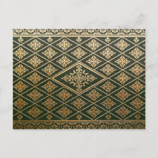 Carte Postale Ancien livre en cuir couverture Vert et or