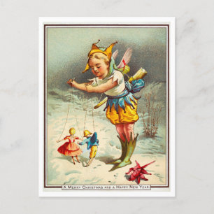 Carte Postale Ancien Noël victorien / Marionnette du Nouvel An