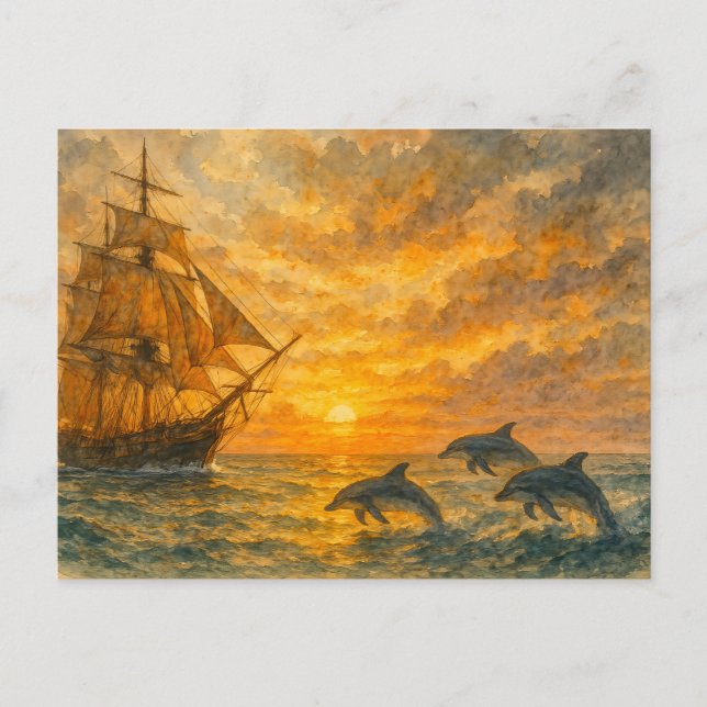 Carte Postale Ancien Sunset de navire (Devant)