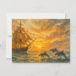 Carte Postale Ancien Sunset de navire