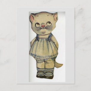 CARTE POSTALE ANCIENNE CHAT POUPÉE EN PAPIER MIGNO
