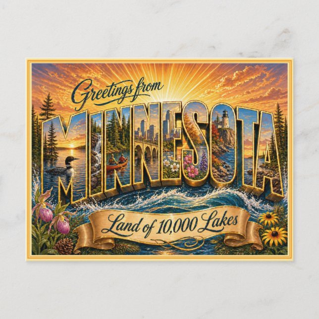 Carte postale ancienne de salutations du Minnesota (Devant)