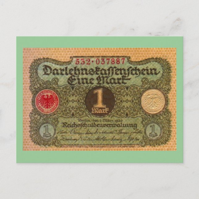 Carte Postale Ancienne monnaie : 1 mark allemand (Devant)