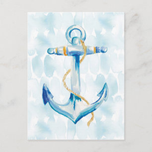 Carte Postale Ancre à l'aquarelle bleue