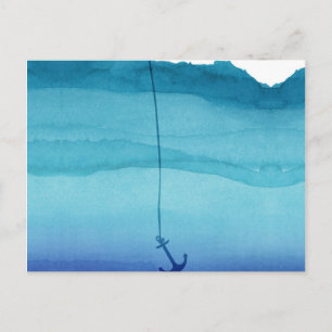 Carte Postale Ancre de coulée mignonne en Aquarelle bleu marine