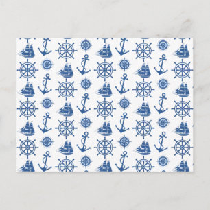 Carte Postale Ancre de thème nautique Bleu et blanc