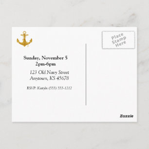 Carte Postale Ancre d'or avec Bleu Stripes Anniversaire