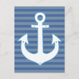 Carte Postale ancre et rayures de marin blanc