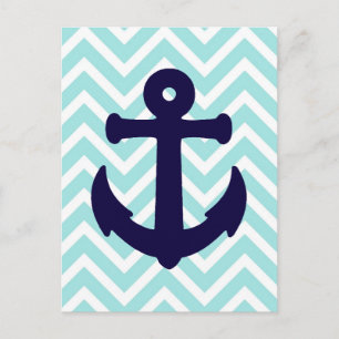 Carte postale Ancre marine Chevron bleu clair 2