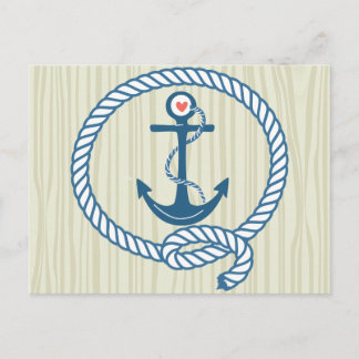 Carte Postale Ancre marine nautique avec corde et coeur