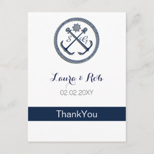Carte Postale Ancre Monogrammes, Mariage nautique