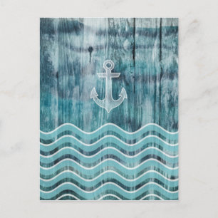 Carte Postale Ancre nautique et Motif Chevron sur bois