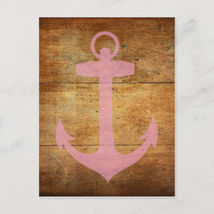 Carte Postale Ancre rose en bois