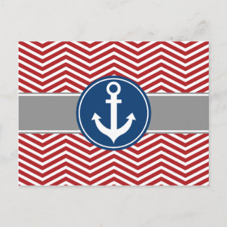 Carte Postale Ancre rouge nautique Chevron