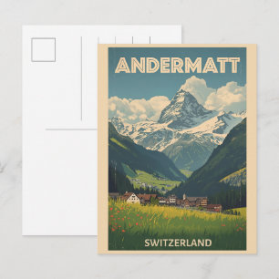 Carte Postale Andermatt ski vintage Suisse Alpes suisses cadeaux