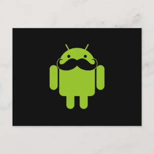 Carte Postale Android Robot Moustache Style sur Noir