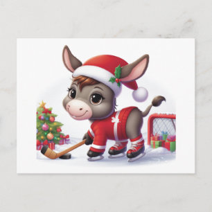 Carte Postale Âne de hockey de Noël festif